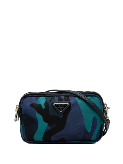 Pre-owned Prada 2000-2013 Mini Tessuto Camouflage Double Zip Camera Bag Crossbody Bag In Blue