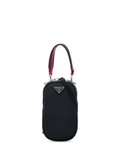 Pre-owned Prada 2000-2013 Mini Tessuto Pocket Cargo Phone Holder Satchel In Black