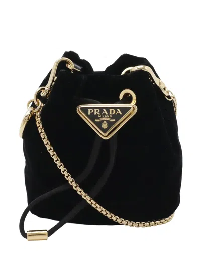 Pre-owned Prada 2000-2013 Mini Velluto Drawstring Pouch Crossbody Bag In Black