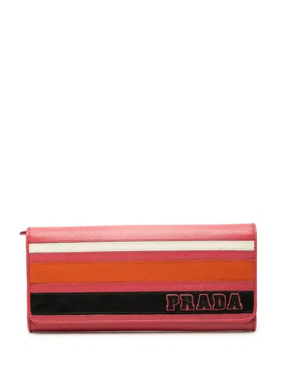 Pre-owned Prada 2000-2013 Multicolor Saffiano Lux Continental Wallet Long Wallets In Pink