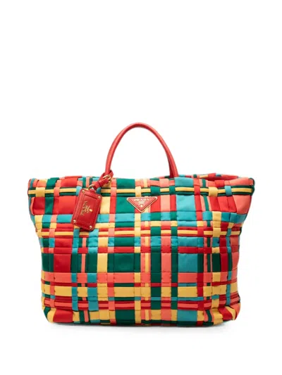 Pre-owned Prada 2000-2013 Multicolor Woven Tessuto Shopping Tote Bag In Multicolour