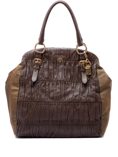 Pre-owned Prada 2000-2013 Nappa Gaufre And Tessuto Tote Bag In Brown