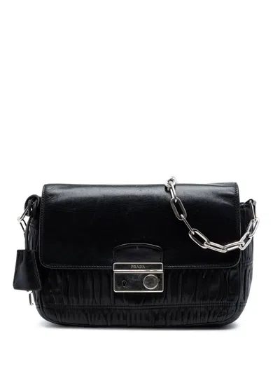 Pre-owned Prada 2000-2013 Nappa Gaufre Sound Lock Shoulder Bag In Black