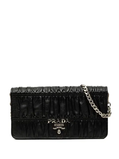 Pre-owned Prada 2000-2013 Nappa Gaufre Wallet On Chain Crossbody Bag In Black