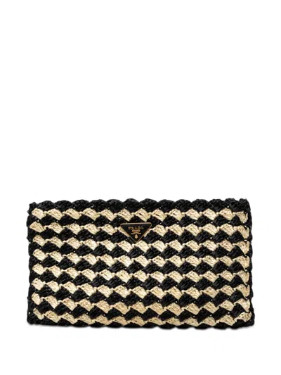 Pre-owned Prada 2000-2013 Raffia Crochet Clutch Bag In Black
