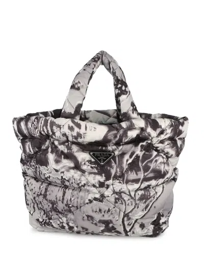 Pre-owned Prada 2000-2013 Re Nylon Printed Padded Tote Bag In Gray