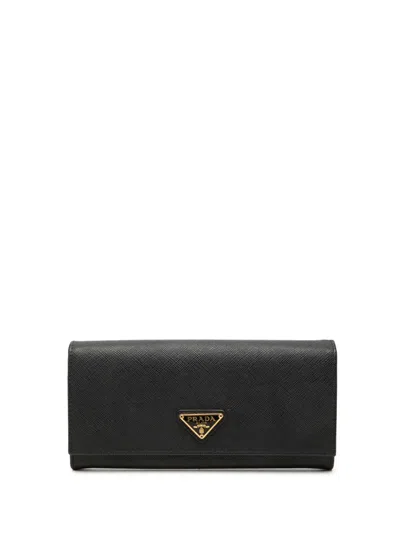 Pre-owned Prada 2000-2013 Saffiano Bifold Wallet Long Wallets In Black