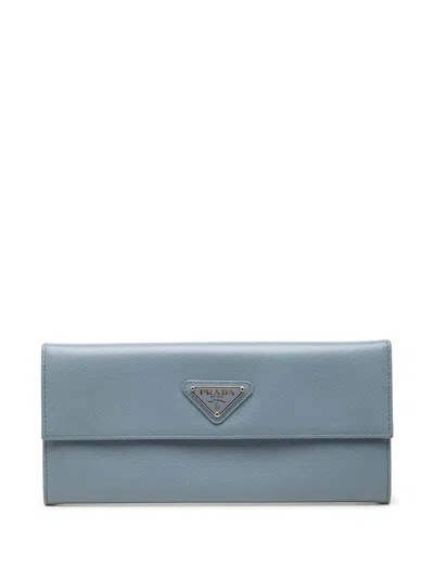Pre-owned Prada 2000-2013 Saffiano Continental Wallet Long Wallets In Blue