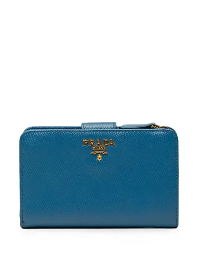 Pre-owned Prada 2000-2013 Saffiano French Wallet Small Wallets In Blue