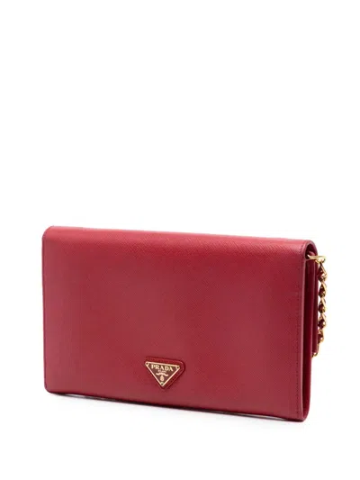 Pre-owned Prada 2000-2013 Saffiano Heart Wallet On Chain Crossbody Bag In Red