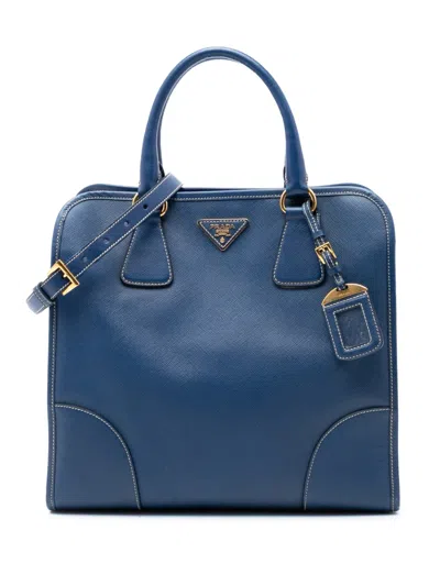 Pre-owned Prada 2000-2013 Saffiano Lux Shopping Tote Satchel In Blue