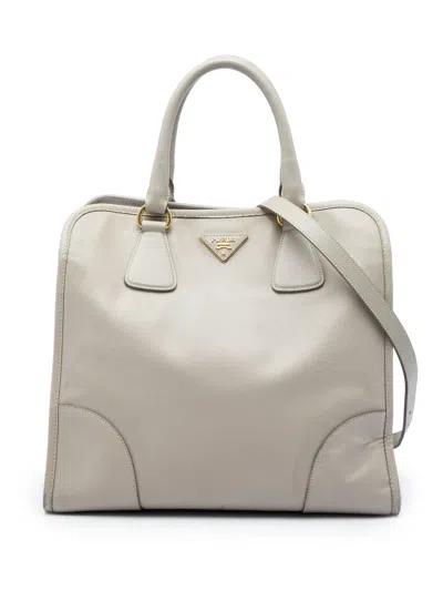 Pre-owned Prada 2000-2013 Saffiano Lux Shopping Tote Satchel In Grey