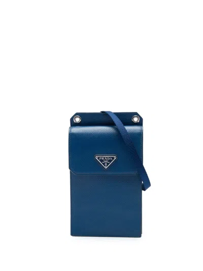 Pre-owned Prada 2000-2013 Saffiano Smartphone Case Crossbody Bag In Blue