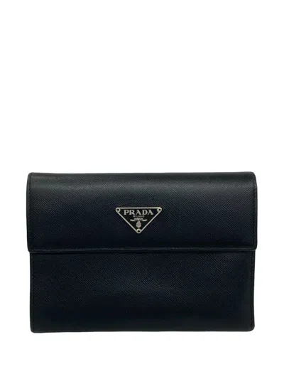 Pre-owned Prada 2000-2013 Saffiano Trifold Wallet Small Wallets In Black