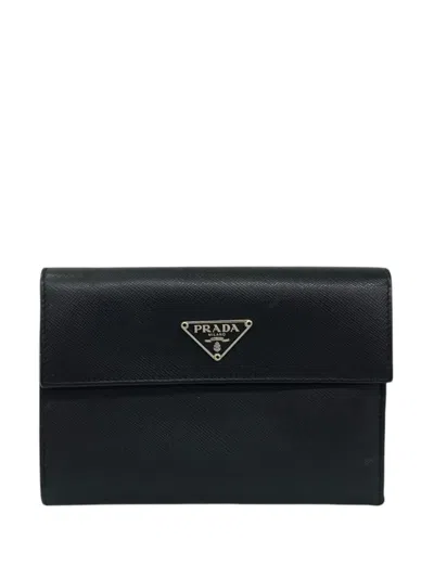 Pre-owned Prada 2000-2013 Saffiano Trifold Wallet Small Wallets In Black