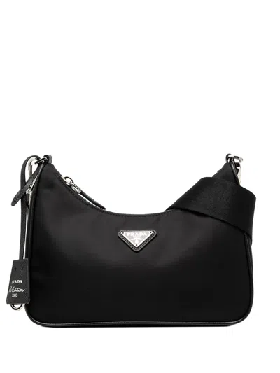 Pre-owned Prada 2000-2013 Saffiano Trimmed Re Nylon Re Edition 2005 Satchel In Black