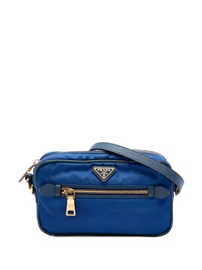 Pre-owned Prada 2000-2013 Saffiano Trimmed Tessuto Camera Bag Crossbody Bag In Blue