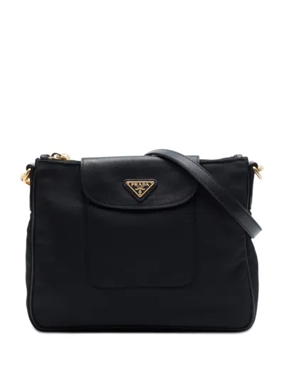 Pre-owned Prada 2000-2013 Saffiano Trimmed Tessuto Crossbody Bag In Black