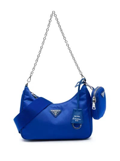 Pre-owned Prada 2000-2013 Saffiano Trimmed Tessuto Re Edition 2005 Satchel In Blue