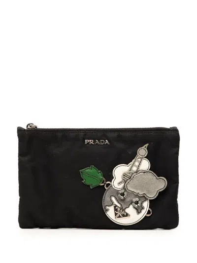 Pre-owned Prada 2000-2013 Saffiano Trimmed Tessuto Robot Pouch In Black