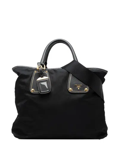 Pre-owned Prada 2000-2013 Saffiano Trimmed Tessuto Satchel In Black