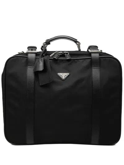 Pre-owned Prada 2000-2013 Saffiano Trimmed Tessuto Suitcase Bag Travel Bag In Black