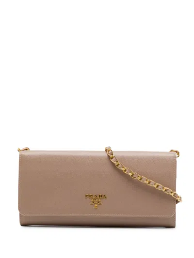 Pre-owned Prada 2000-2013 Saffiano Wallet On Chain Crossbody Bag In Brown