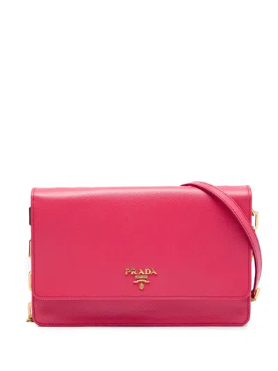 Pre-owned Prada 2000-2013 Saffiano Wallet On Chain Crossbody Bag In Pink