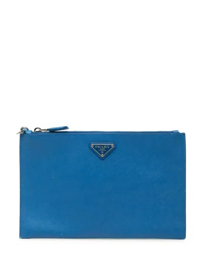 Pre-owned Prada 2000-2013 Saffiano Wristlet Clutch Bag In Blue