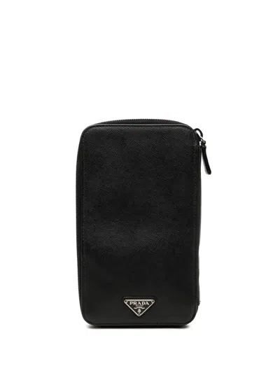 Pre-owned Prada 2000-2013 Saffiano Zip Around Wallet Long Wallets In Black