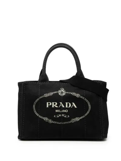 Pre-owned Prada 2000-2013 Small Canvas Canapa Logo Satchel In Black
