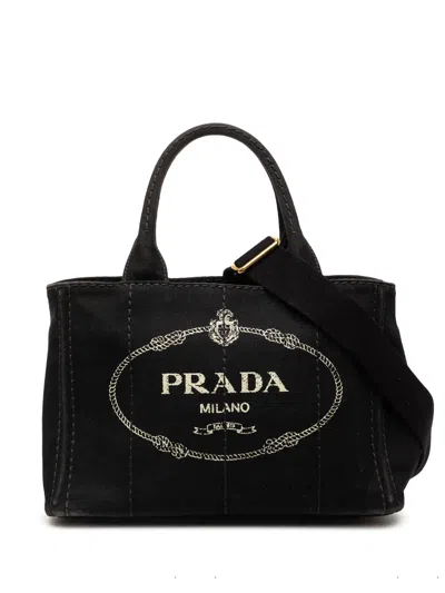 Pre-owned Prada 2000-2013 Small Canvas Canapa Logo Satchel In Black