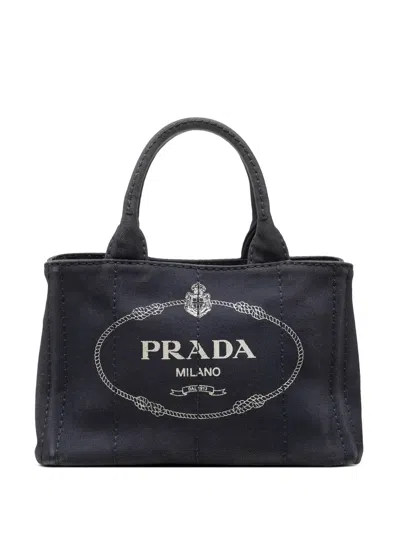 Pre-owned Prada 2000-2013 Small Canvas Canapa Logo Tote Satchel In Blue
