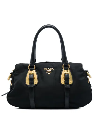 Pre-owned Prada 2000-2013 Soft Calf Trimmed Tessuto Satchel In Black