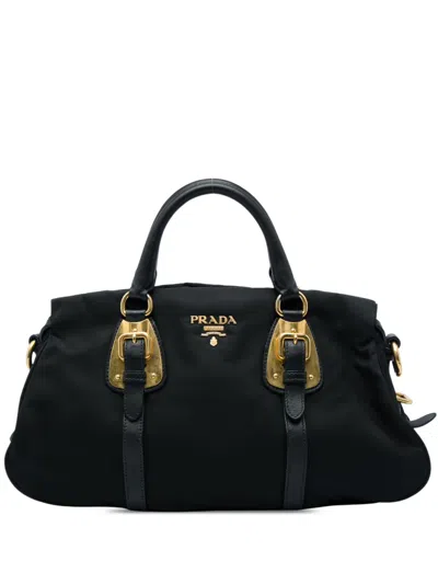 Pre-owned Prada 2000-2013 Soft Calf Trimmed Tessuto Satchel In Black