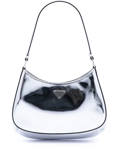 Pre-owned Prada 2000-2013 Spazzolato Cleo Shoulder Bag In Silver