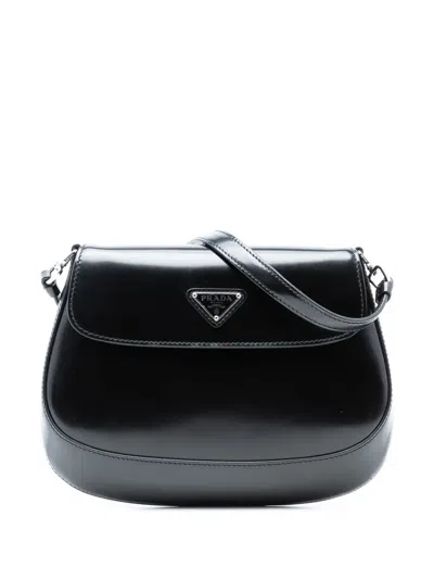 Pre-owned Prada 2000-2013 Spazzolato Leather Cleo Flap Shoulder Bag In Black