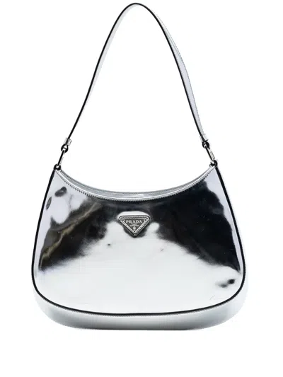 Pre-owned Prada 2000-2013 Spazzolato Leather Cleo Shoulder Bag In Silver