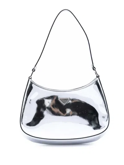 Pre-owned Prada 2000-2013 Spazzolato Leather Cleo Shoulder Bag In Silver