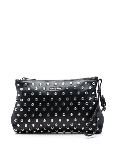 Pre-owned Prada 2000-2013 Studded Leather Clutch Bag In Black