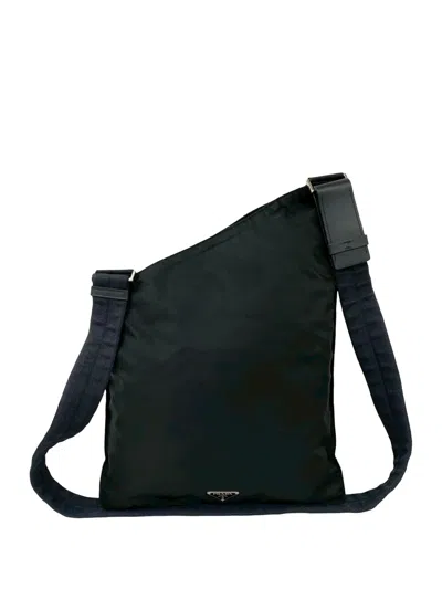 Pre-owned Prada 2000-2013 Tessuto Asymmetrical Zip Top Crossbody Bag In Black