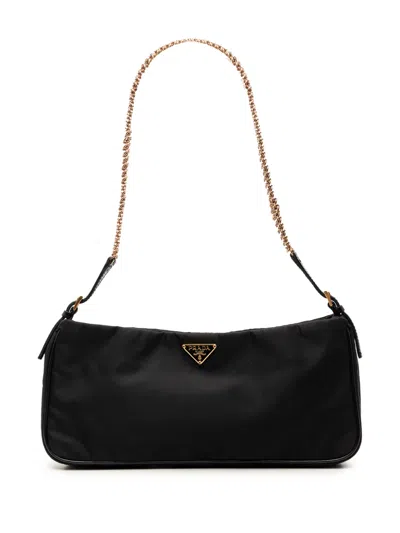 Pre-owned Prada 2000-2013 Tessuto Chain Shoulder Bag In Black