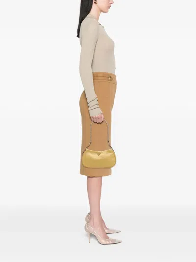 Pre-owned Prada 2000-2013 Tessuto Chain Shoulder Bag In Yellow