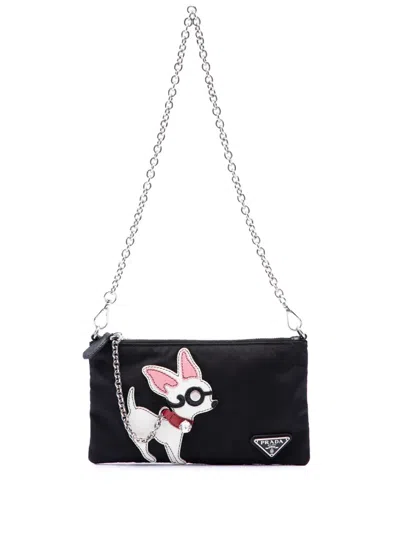 Pre-owned Prada 2000-2013 Tessuto Chihuahua Chain Pouch Shoulder Bag In Black