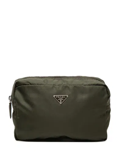 Pre-owned Prada 2000-2013 Tessuto Cosmetic Pouch In Green