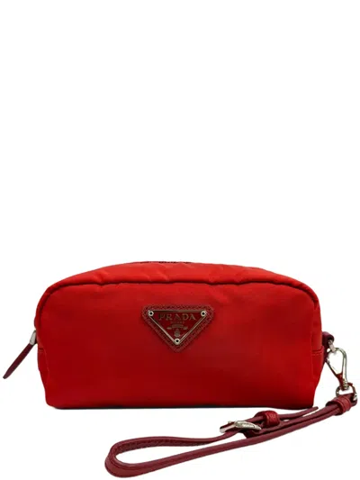 Pre-owned Prada 2000-2013 Tessuto Cosmetic Pouch In Red