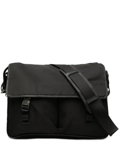 Pre-owned Prada 2000-2013 Tessuto Double Buckle Messenger Bag Crossbody Bag In Black