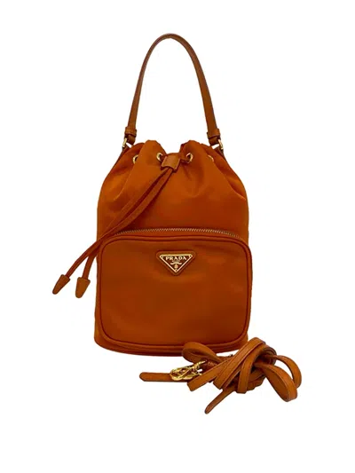 Pre-owned Prada 2000-2013 Tessuto Drawstring Bucket Bag In Orange