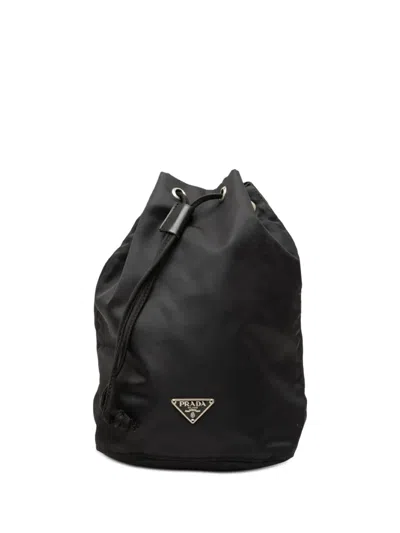 Pre-owned Prada 2000-2013 Tessuto Drawstring Pouch Bucket Bag In Black