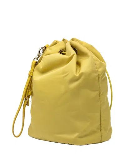 Pre-owned Prada 2000-2013 Tessuto Drawstring Wristlet Pouch In Yellow